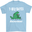 T-Rex Hates Backstroke Funny Swimmer Swim Mens T-Shirt Cotton Gildan Light Blue