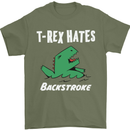 T-Rex Hates Backstroke Funny Swimmer Swim Mens T-Shirt Cotton Gildan Military Green