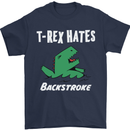 T-Rex Hates Backstroke Funny Swimmer Swim Mens T-Shirt Cotton Gildan Navy Blue