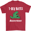 T-Rex Hates Backstroke Funny Swimmer Swim Mens T-Shirt Cotton Gildan Red