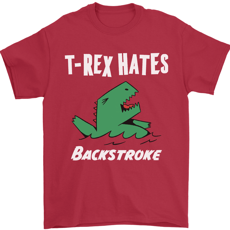 T-Rex Hates Backstroke Funny Swimmer Swim Mens T-Shirt Cotton Gildan Red