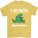 T-Rex Hates Backstroke Funny Swimmer Swim Mens T-Shirt Cotton Gildan Yellow