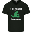 T-Rex Hates Backstroke Funny Swimmer Swim Mens V-Neck Cotton T-Shirt Black