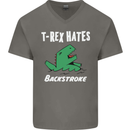T-Rex Hates Backstroke Funny Swimmer Swim Mens V-Neck Cotton T-Shirt Charcoal