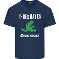 T-Rex Hates Backstroke Funny Swimmer Swim Mens V-Neck Cotton T-Shirt Navy Blue