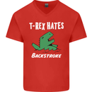 T-Rex Hates Backstroke Funny Swimmer Swim Mens V-Neck Cotton T-Shirt Red