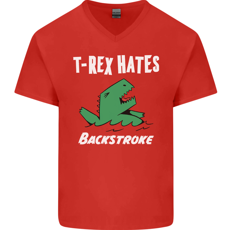 T-Rex Hates Backstroke Funny Swimmer Swim Mens V-Neck Cotton T-Shirt Red