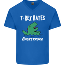 T-Rex Hates Backstroke Funny Swimmer Swim Mens V-Neck Cotton T-Shirt Royal Blue