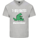 T-Rex Hates Backstroke Funny Swimmer Swim Mens V-Neck Cotton T-Shirt Sports Grey