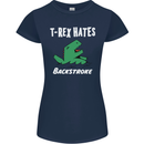 T-Rex Hates Backstroke Funny Swimmer Swim Womens Petite Cut T-Shirt Navy Blue