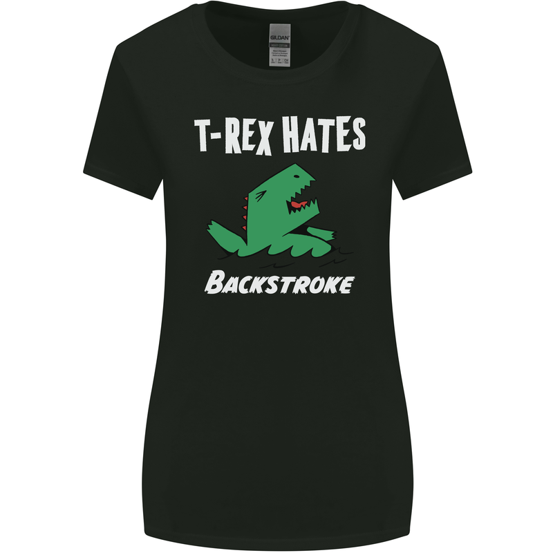 T-Rex Hates Backstroke Funny Swimmer Swim Womens Wider Cut T-Shirt Black