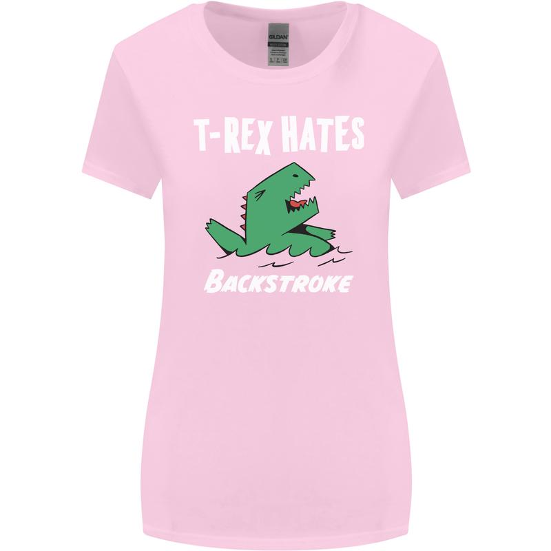 T-Rex Hates Backstroke Funny Swimmer Swim Womens Wider Cut T-Shirt Light Pink