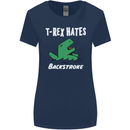 T-Rex Hates Backstroke Funny Swimmer Swim Womens Wider Cut T-Shirt Navy Blue