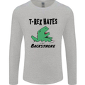 T-Rex Hates Backstroke Funny Swimming Swim Mens Long Sleeve T-Shirt Sports Grey