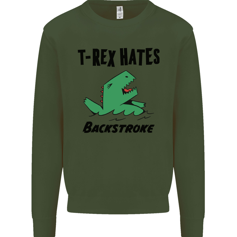 T-Rex Hates Backstroke Funny Swimming Swim Mens Sweatshirt Jumper Forest Green