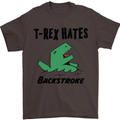 T-Rex Hates Backstroke Funny Swimming Swim Mens T-Shirt Cotton Gildan Dark Chocolate