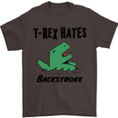 T-Rex Hates Backstroke Funny Swimming Swim Mens T-Shirt Cotton Gildan Dark Chocolate
