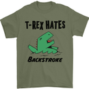 T-Rex Hates Backstroke Funny Swimming Swim Mens T-Shirt Cotton Gildan Military Green