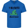 T-Rex Hates Backstroke Funny Swimming Swim Mens V-Neck Cotton T-Shirt Royal Blue