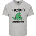 T-Rex Hates Backstroke Funny Swimming Swim Mens V-Neck Cotton T-Shirt Sports Grey