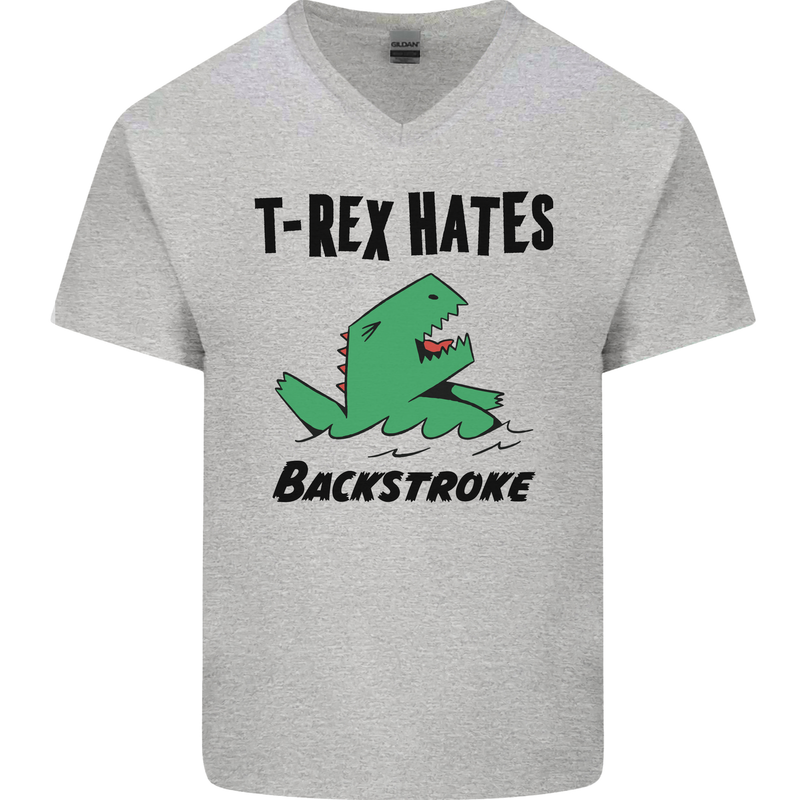 T-Rex Hates Backstroke Funny Swimming Swim Mens V-Neck Cotton T-Shirt Sports Grey