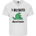 T-Rex Hates Backstroke Funny Swimming Swim Mens V-Neck Cotton T-Shirt White