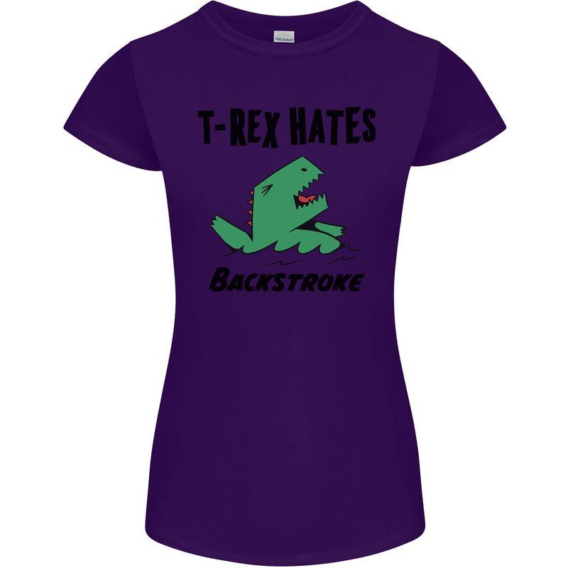 T-Rex Hates Backstroke Funny Swimming Swim Womens Petite Cut T-Shirt Purple