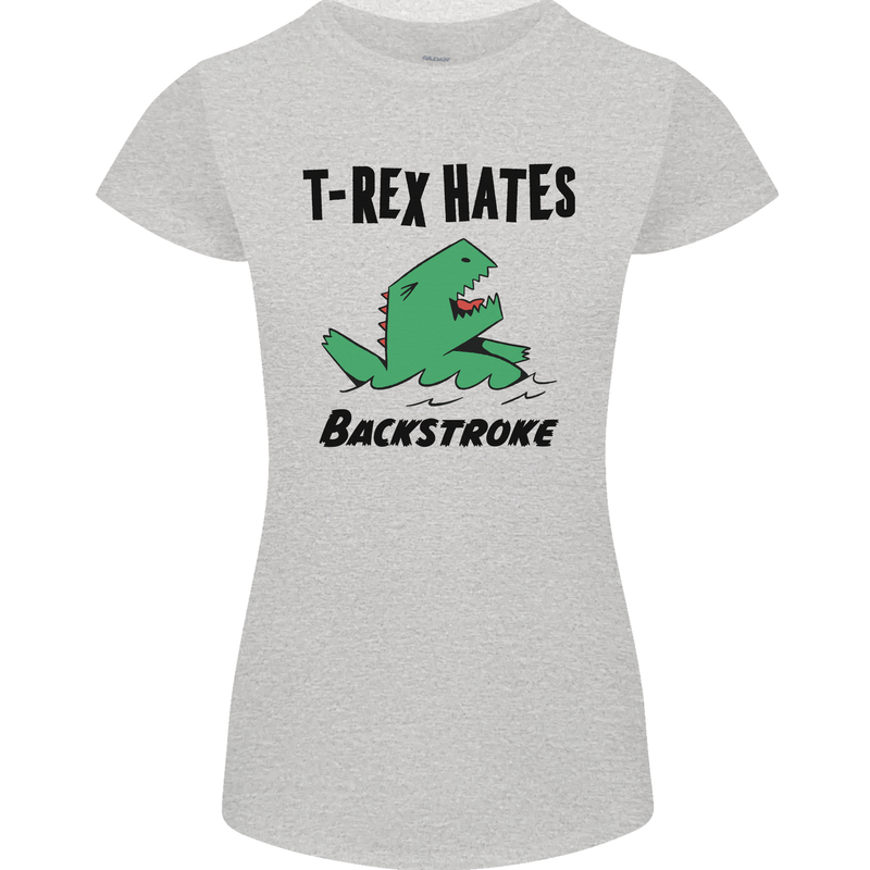 T-Rex Hates Backstroke Funny Swimming Swim Womens Petite Cut T-Shirt Sports Grey