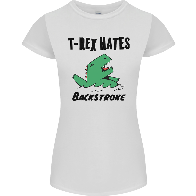 T-Rex Hates Backstroke Funny Swimming Swim Womens Petite Cut T-Shirt White
