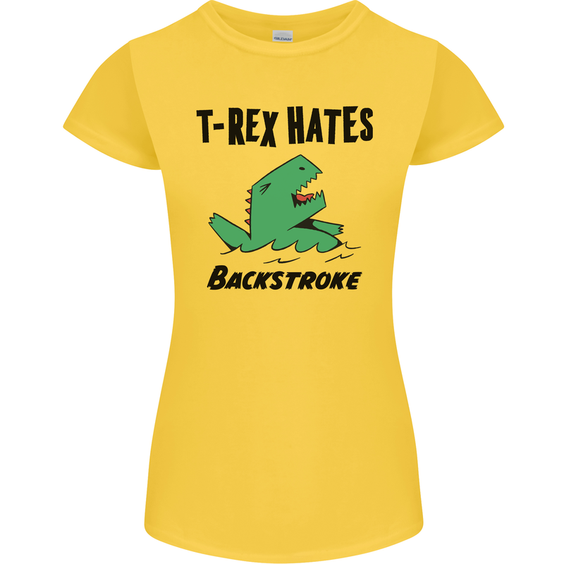 T-Rex Hates Backstroke Funny Swimming Swim Womens Petite Cut T-Shirt Yellow