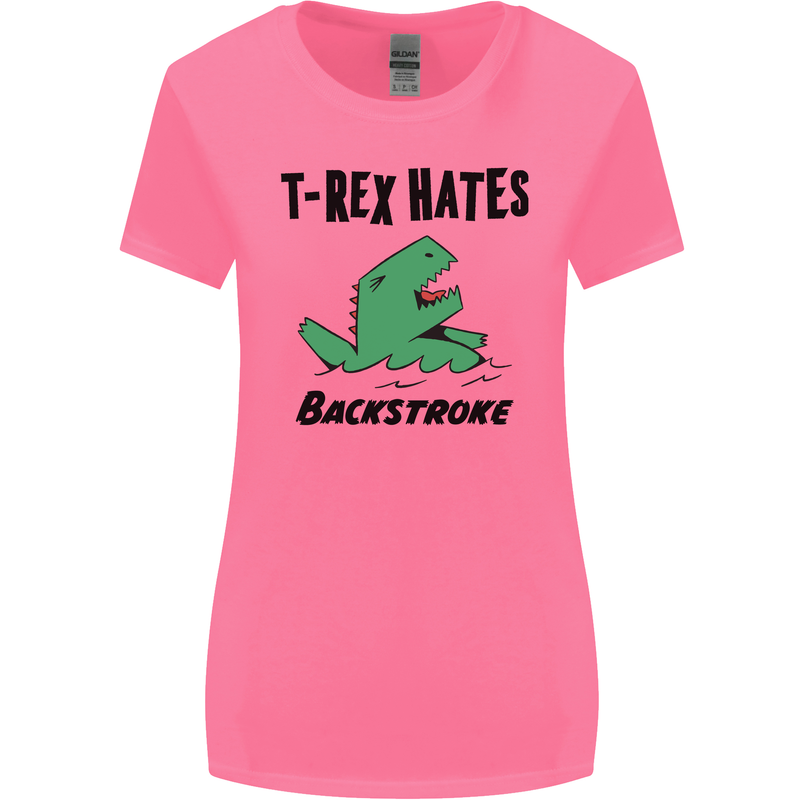 T-Rex Hates Backstroke Funny Swimming Swim Womens Wider Cut T-Shirt Azalea