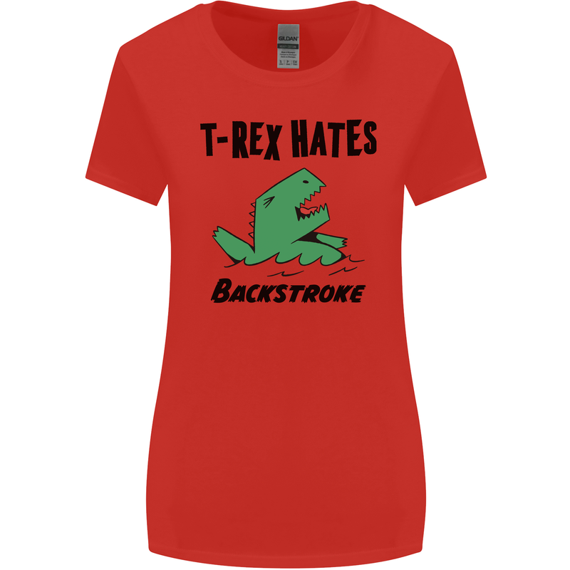 T-Rex Hates Backstroke Funny Swimming Swim Womens Wider Cut T-Shirt Red