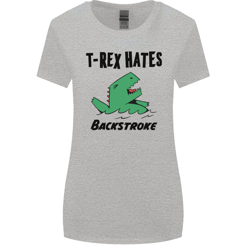 T-Rex Hates Backstroke Funny Swimming Swim Womens Wider Cut T-Shirt Sports Grey
