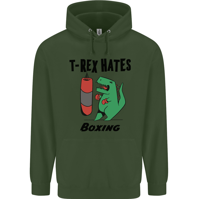 T-Rex Hates Boxing Funny Boxer MMA Sport Childrens Kids Hoodie Forest Green