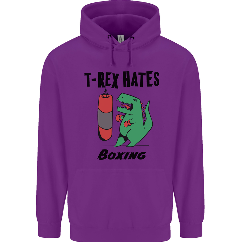 T-Rex Hates Boxing Funny Boxer MMA Sport Childrens Kids Hoodie Purple