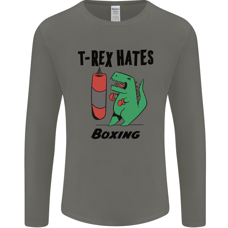 T-Rex Hates Boxing Funny Boxer MMA Sport Mens Long Sleeve T-Shirt Charcoal