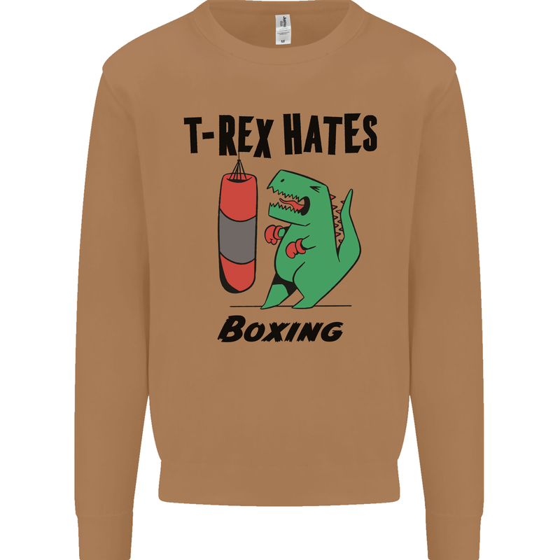 T-Rex Hates Boxing Funny Boxer MMA Sport Mens Sweatshirt Jumper Caramel Latte