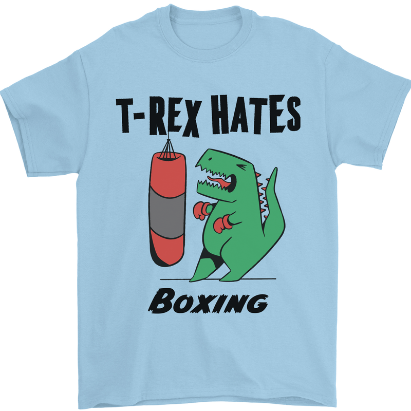 T-Rex Hates Boxing Funny Boxer MMA Sport Mens T-Shirt Cotton Gildan Light Blue