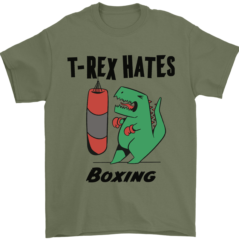T-Rex Hates Boxing Funny Boxer MMA Sport Mens T-Shirt Cotton Gildan Military Green