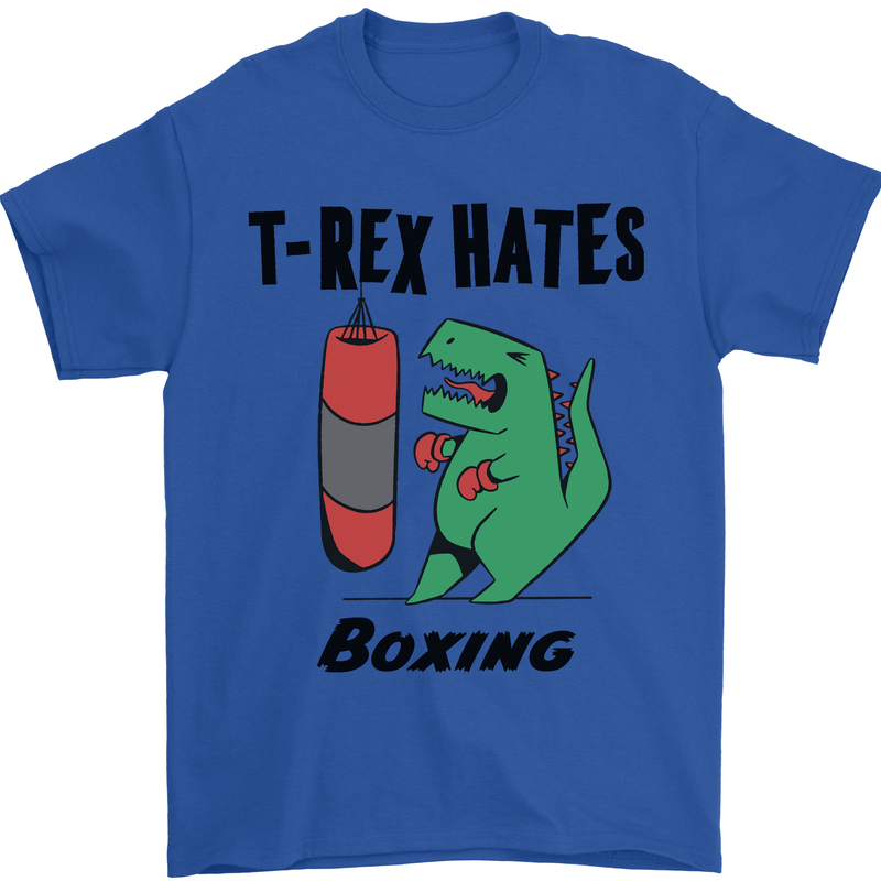 T-Rex Hates Boxing Funny Boxer MMA Sport Mens T-Shirt Cotton Gildan Royal Blue