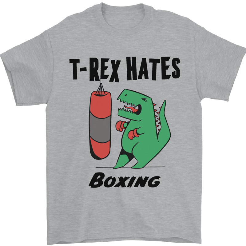 T-Rex Hates Boxing Funny Boxer MMA Sport Mens T-Shirt Cotton Gildan Sports Grey