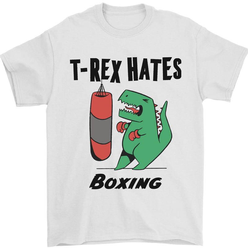 T-Rex Hates Boxing Funny Boxer MMA Sport Mens T-Shirt Cotton Gildan White