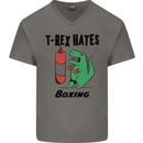 T-Rex Hates Boxing Funny Boxer MMA Sport Mens V-Neck Cotton T-Shirt Charcoal