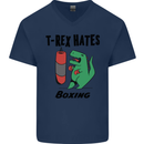 T-Rex Hates Boxing Funny Boxer MMA Sport Mens V-Neck Cotton T-Shirt Navy Blue