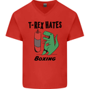 T-Rex Hates Boxing Funny Boxer MMA Sport Mens V-Neck Cotton T-Shirt Red