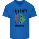 T-Rex Hates Boxing Funny Boxer MMA Sport Mens V-Neck Cotton T-Shirt Royal Blue