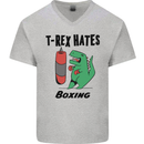 T-Rex Hates Boxing Funny Boxer MMA Sport Mens V-Neck Cotton T-Shirt Sports Grey