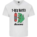 T-Rex Hates Boxing Funny Boxer MMA Sport Mens V-Neck Cotton T-Shirt White
