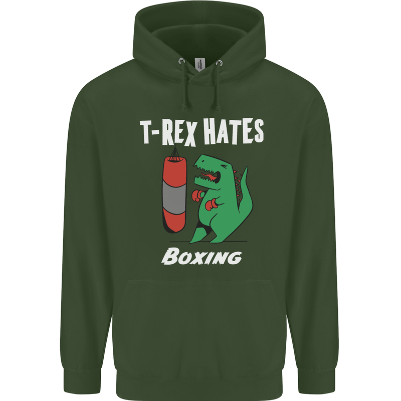 T-Rex Hates Boxing Funny Boxer Sport MMA Childrens Kids Hoodie Forest Green