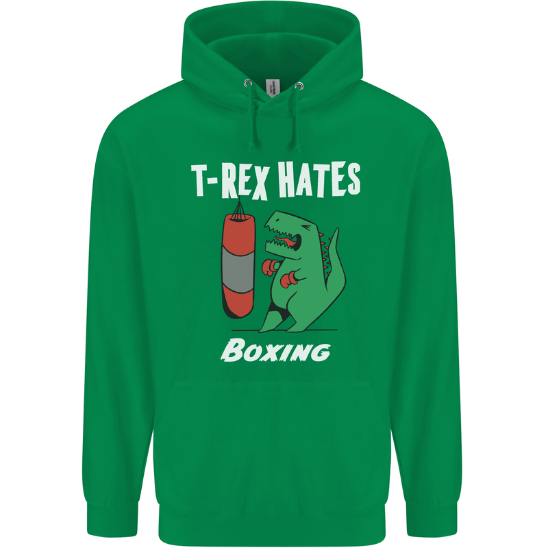T-Rex Hates Boxing Funny Boxer Sport MMA Childrens Kids Hoodie Irish Green